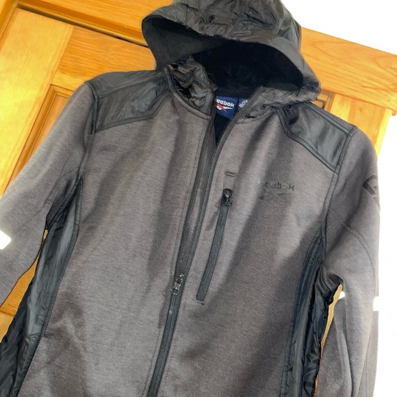 Reebok Jacket Hooded Coat Front Zip Fleece lined Gray & Black Boys 10/12 - Picture 6 of 14